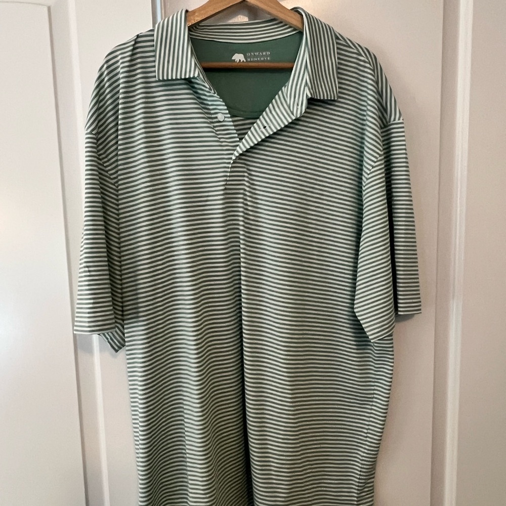 Men's Striped Polo Shirt in Green and White